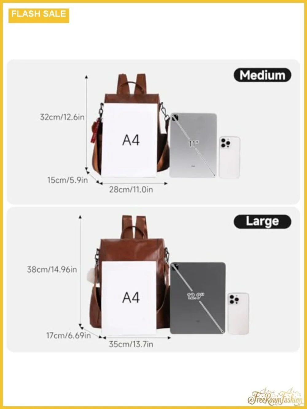 Women's PU Leather Backpack Purse Anti-theft 3-in-1 Laptop Travel Bag
